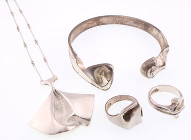 Lapponia, Finland; Modernist Sterling Silver Jewelry Group