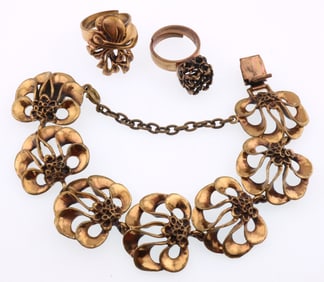 Various Makers, Finland; Modernist Bronze Rings and Bracelet