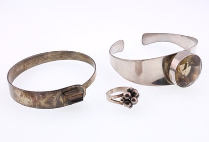 E. Granit & Co; Modernist Sterling Silver Bracelets and Ring