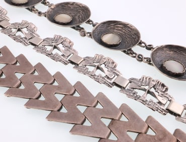 Various Makers, Scandinavian; Three Modernist Sterling Silver Bracelets