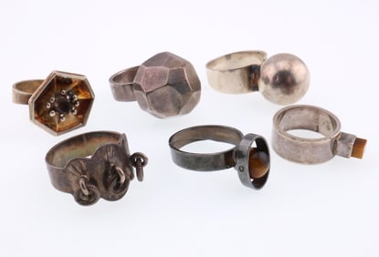 Various Makers, Scandinavian; Six Modernist Sterling Silver Rings
