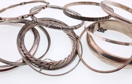 Modernist Jewelry; Thirteen Sterling Silver Bracelets