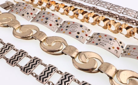 Modernist Jewelry; Six Sterling Silver Bracelets