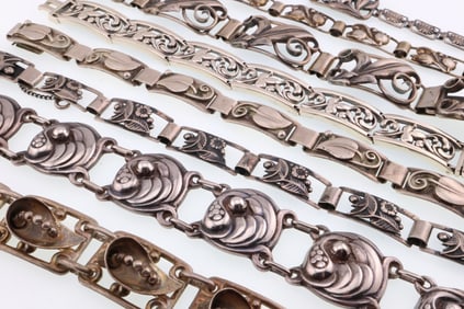 Modernist Jewelry; Eight Sterling Silver Bracelets