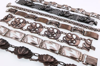 Modernist Jewelry; Seven Sterling Silver Bracelets