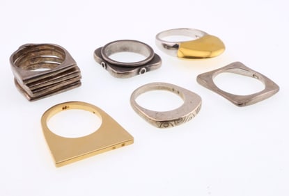 Modernist Jewelry; Six Sterling Silver Rings and Bands