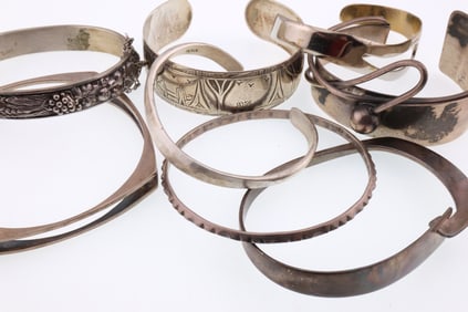 Modernist Jewelry; Eight Sterling Silver Bracelets