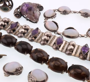 Modernist Jewelry; Sterling Silver Gemstone and Faux Stone Grouping