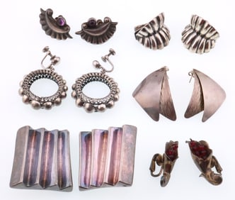 Modernist Jewelry; Six Pair Sterling Silver Earrings