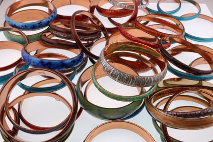 Matisse Renoir; Forty-Seven Modernist Enamel Copper Bangle Bracelets