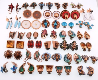Matisse Renoir; Thirty-Four Pairs of Modernist Enamel Copper Earrings