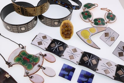 Modernist Jewelry; Group of Various Enamel Jewelry