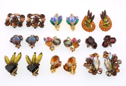 Costume / Fashion Jewelry; Nine Pairs of Earrings with Faux Stones