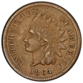 1864 1C Indian Head Cent L on Ribbon, Rotated Die PCGS VF Details