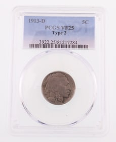 1913-D 5C Buffalo Nickel Type 2. PCGS VF25