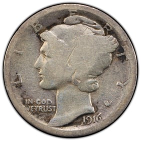 1916-D 10C Mercury Silver Dime PCGS Genuine Cleaned-G Detail