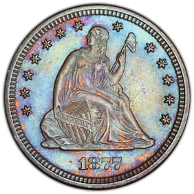 1877-S/S 25C Liberty Seated Silver Quarter S/Horizontal S PCGS UNC Detail