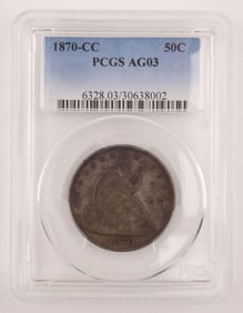 1870-CC 50C Liberty Seated Silver Half Dollar PCGS AG03