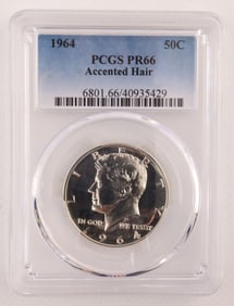 1964 50C Accented Hair Kennedy Half Dollar PCGS PR66
