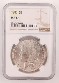 1887 $1 Morgan Silver Dollar NGC MS63