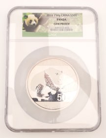 2016 China Gem Proof Panda. 150g of .999 Silver