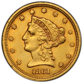1861 $2.50 Liberty Head Gold New Reverse. PCGS AU53