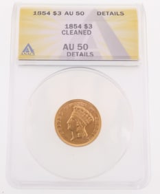 1854 $3 Indian Princess Head Gold ANACS AU50