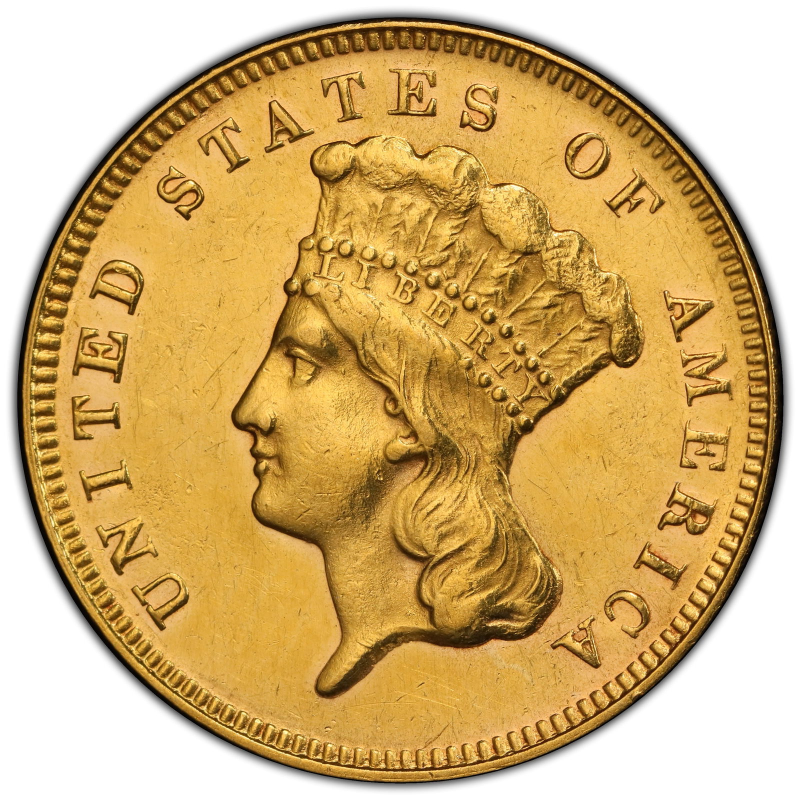 1878 $3 Indian Princess Head Gold PCGS Cleaned-AU Detail (1 of 4)