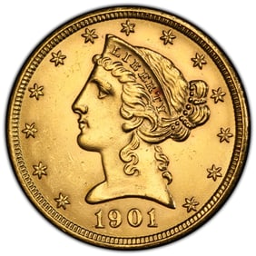 1901 $5 Liberty Head Gold PCGS Cleaned-UNC Detail