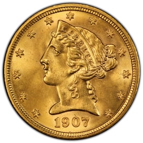 1907 $5 Liberty Head Gold PCGS MS65+