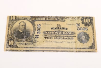 Fr. 624 $10 Wabash, IN National Bank Note (Miscut, Laminated)