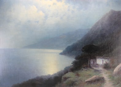 Grigorij Kapustin (Russian 1865-1925) Oil On Canvas Coastal Landscape Painting