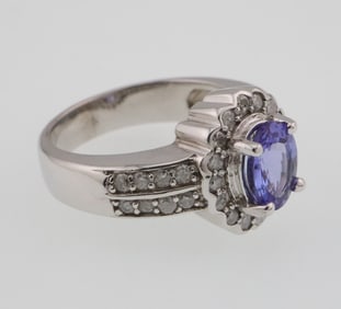 18k Gold Natural Tanzanite & 0.50 ct Diamond Ring 9.9g