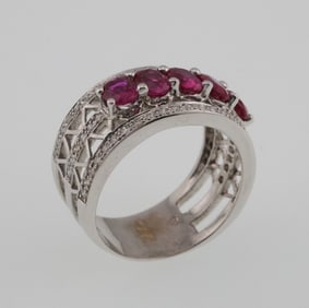 18k Gold Natural Ruby & Diamond Wide Band/Ring 7.2g