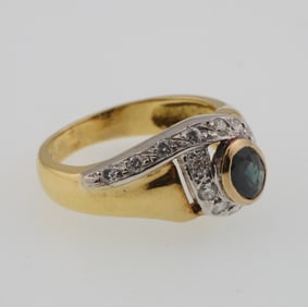 18k Gold Natural Teal Sapphire & Diamond Ring 5.0g