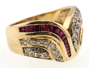 14k Gold Natural Ruby & 0.75 ct Diamond Wide Band/Ring 12.0g