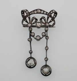 14k Gold and Sterling Diamond Drop/Dangle Brooch 8.1g