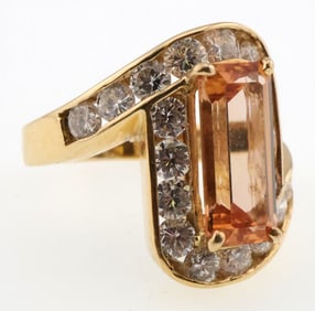 14k Gold Lambros Peach Lab Tourmaline & 2.0 ct Diamond Ring 10.4g
