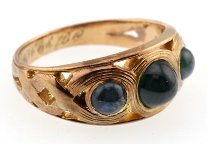 9k Rose Gold Vintage Cabochon Natural Sapphire Ring 5.5g