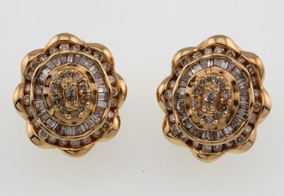 14k Gold Multi 2.50 ct Diamond Omega Back Earrings 17.5g