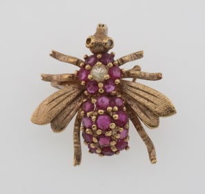 14k Gold Natural Ruby & Diamond Bee Pin/Pendant 4.4g