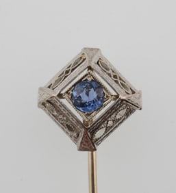 14k Gold Vintage Filigree Lab Sapphire Stick Pin 1.4g