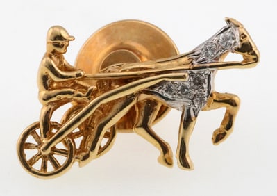 14k Gold Diamond Harness Racing Tie Tac 2.0g