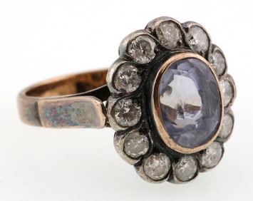 14k Gold Natural Sapphire & Diamond Ring 5.9g