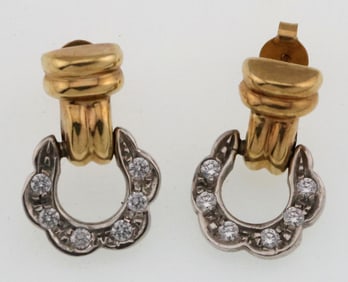 14k Gold White Stone Drop/Dangle Post Earrings 5.9g