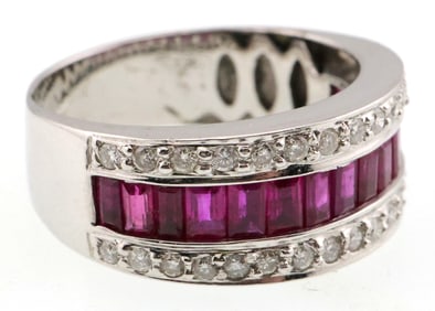 14k Gold Natural Ruby & Diamond Wide Band/Ring 6.2g