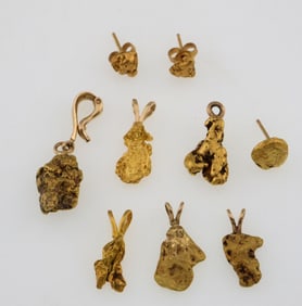 20k -24k High Karat Nugget Pendant & Earring Lot 15.9g