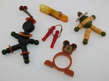 Vintage Bakelite Clothespins, Crib Toys & Mickey Mouse Napkin Ring