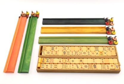 Vintage Bakelite/Catalin Mah Jong Set & (4) Mahjong Racks