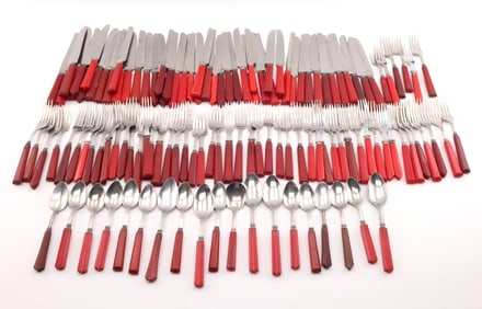Large Lot of Red Bakelite/Catalin Flatware
